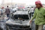 Almotamar Net - BAGHDAD: Two car bombs exploded five minutes apart in a busy Baghdad market on Sunday, killing at least 18 people and wounding 50, while north of the capital, two U.S. helicopters crashed after an apparent collision in the air. Two soldiers were killed and five wounded, the military said.