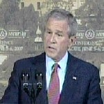 Almotamar Net - U.S. President George Bush is questioning Russian President Vladimir Putins commitment to democracy.  VOA White House Correspondent Scott Stearns reports Mr. Bush spoke in the Czech Republic at the start of a six-nation tour of Europe.