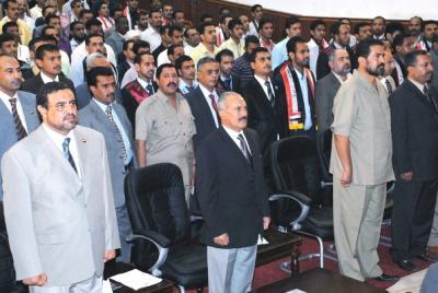 Almotamar Net - President Ali Abdullah Saleh attended on Wednesday at Al-Saleh Sports Hall in the business capital of Aden the Womens Fourth Sports Festival.