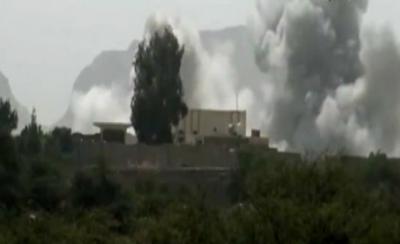 Almotamar Net - Saudi aggression warplanes waged two air strikes on Nehm district in Sanaa overnight.

The warplanes targeted Ramada area two times, causing damages to private properties and citizens farms, an official said on Tuesday.
