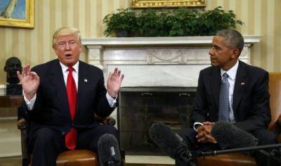 المؤتمر نت - قال الرئيس الأمريكي المنتخب دونالد ترامب إنه "شرف كبير" أن يلتقي الرئيس باراك أوباما لإجراء محادثات الفترة الانتقالية في البيت الأبيض.
