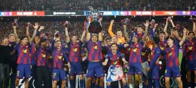 المؤتمر نت - كتب برشلونة التاريخ وأصبح أول فريق يتوج رسمياً ببطولة الدوري الإسباني نتيجة فوزه بالكلاسيكو، وذلك بعدما تغلب على غريمه التقليدي ريال مدريد بهدفين دون رد